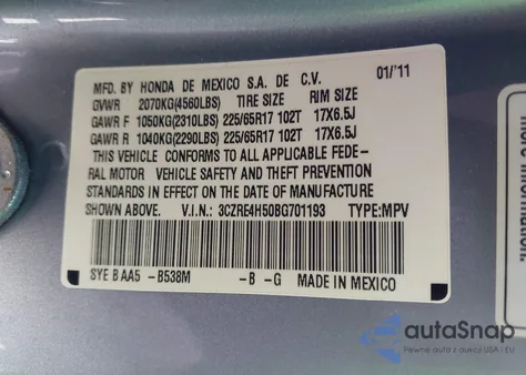 2011 Honda Cr-V Ex from USA, damaged, VIN 3CZRE4H50BG701193